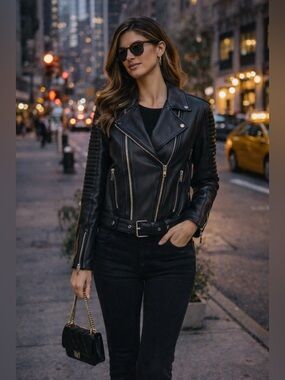 Anine Bing Black Leather Biker Moto Jacket XS Zip Classic